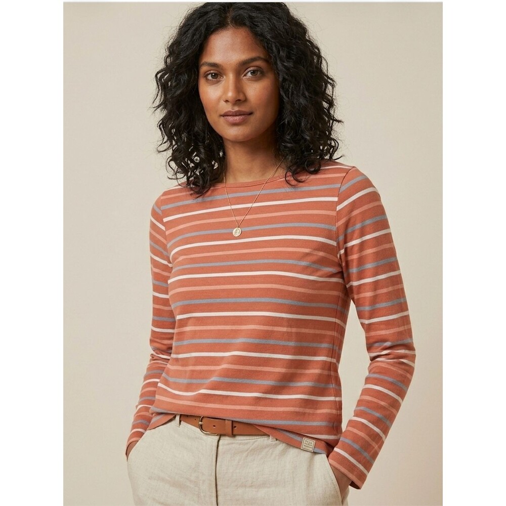 Fat Face Women's Long Sleeve Organic Cotton Crewneck Shirt Size 4 Striped Pink